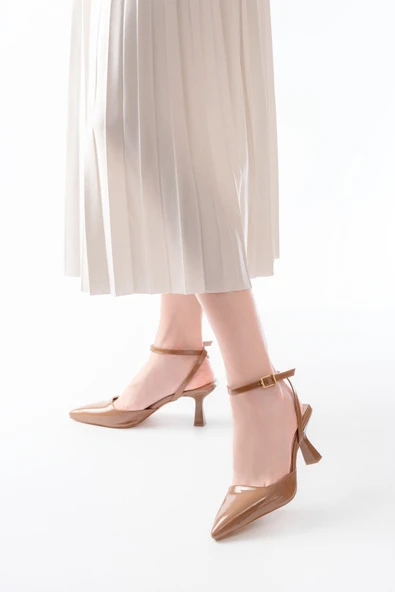 ST-004 Vizon Rugan Günlük 7 cm Topuklu Bayan Ayakkabı - Resim 2