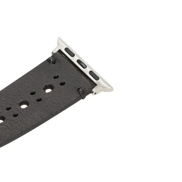 Apple Watch Uyumlu Deri Kordon 42-44-45mm Delikli Siyah - Resim 3