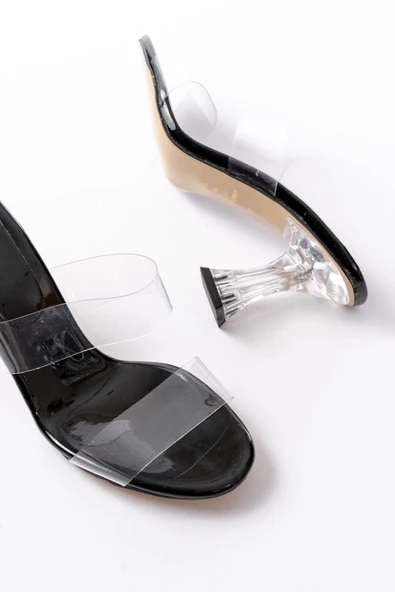 S-618 Siyah Rugan Tek Bantlı Topuklu Kadın Terlik - Resim 10