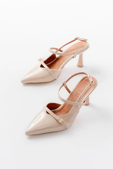 K-6722 Bej Rugan Toka Detaylı Sivri Burun Kadın Ayakkabı - Resim 3