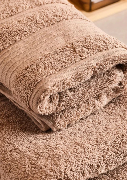 Towy Beige 100% Pamuk 3'lü Banyo Havlusu Seti - Resim 4