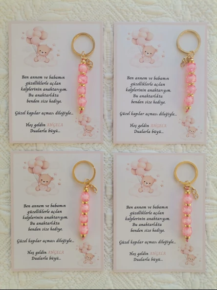 24 Adet İsme Özel Tasarım Pembe Anahtarlık Hastane Yeni Doğan 40 Mevlidi Dağıtmalık Hediyelik - Resim 4