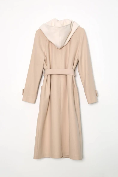 KADIN KAPŞONLU KEMERLİ DÜĞMELİ KABAN - Resim 7