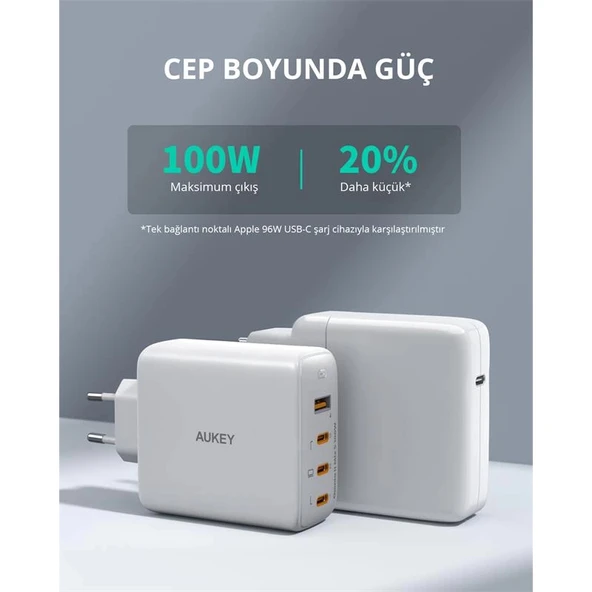 Aukey Pa-b7s-wh 100w Dört Bağlantı Noktalı Pd Gan Duvar Şarj Cihazı - Resim 2