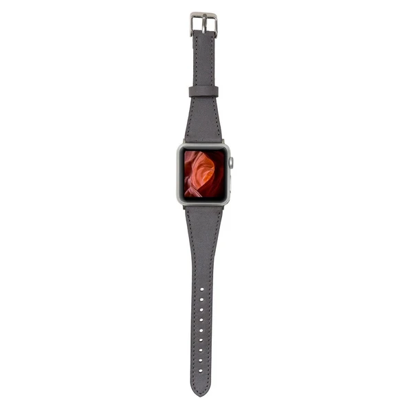 Apple Watch Uyumlu Deri Kordon 42-44-45mm Slim RST9 Gri - Resim 3