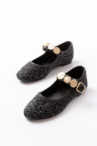 İNF-6363 Siyah Havlu Desenli Baret Tokalı Günlük Bayan Ayakkabı - Resim 3