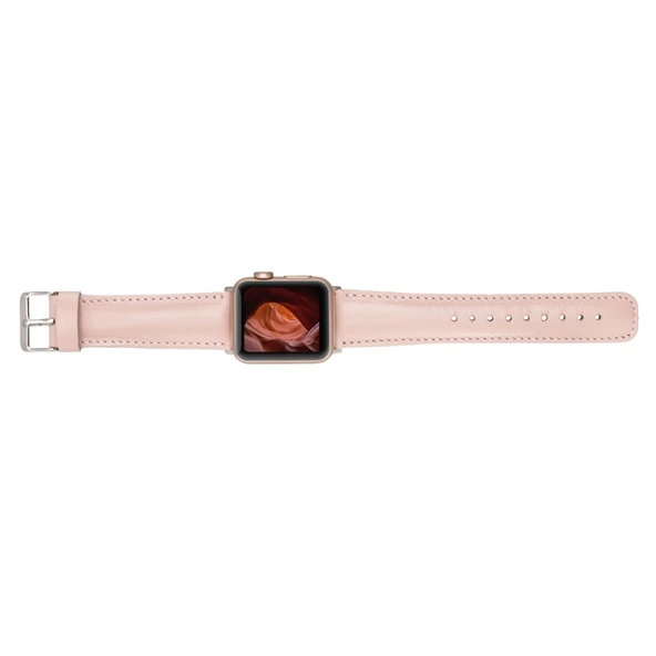 Apple Watch Uyumlu Deri Kordon 42-44-45mm NU2 Pembe - Resim 3