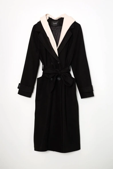 KADIN KAPŞONLU KEMERLİ DÜĞMELİ KABAN - Resim 10