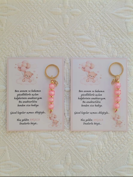 72 Adet İsme Özel Tasarım Pembe Anahtarlık Hastane Yeni Doğan 40 Mevlidi Dağıtmalık Hediyelik - Resim 2