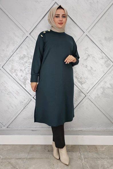 KADIN DÜĞME DETAYLI TESETTÜR TUNİK - Resim 6