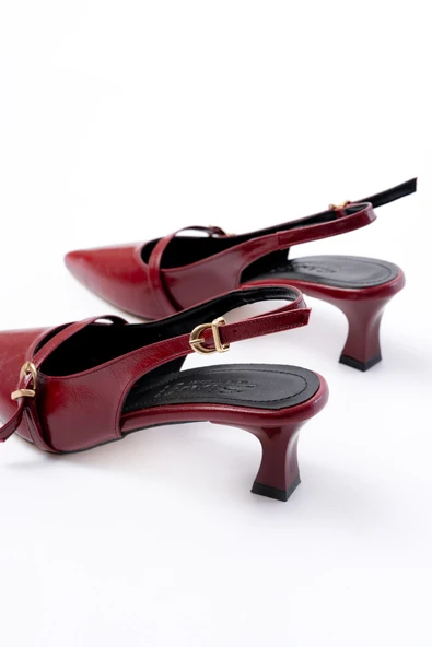 H-470 Bordo Rugan Baret Tokalı Arkası Açık Günlük Kadın Sandalet - Resim 5