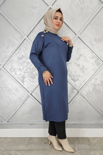 KADIN DÜĞME DETAYLI TESETTÜR TUNİK - Resim 2
