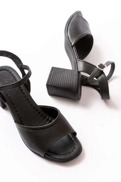 K-13 Siyah Günlük  Topuklu Kadın Sandalet - Resim 4