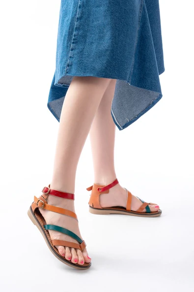 205-039 Taba Multi Bilekten Bağlamalı Parmak Arası Kadın Sandalet ürün görseli