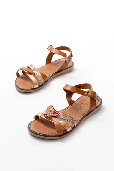 205-015 Taba Garni Ortopedik Hakiki Deri Dolgu Kadın Sandalet - Resim 5