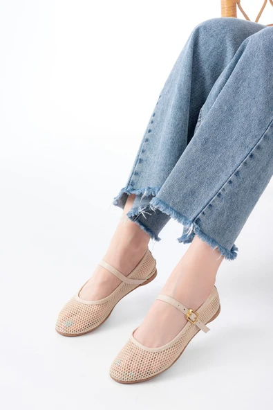 6325 Bej Fileli Baret Toka Detaylı Günlük Kadın Babet - Resim 2