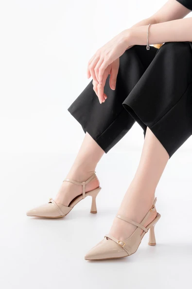 K-6722 Bej Rugan Toka Detaylı Sivri Burun Kadın Ayakkabı - Resim 2