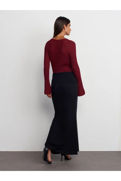 80114 DİLVİN BELİ FİTİLLİ DÖKÜMLÜ TRİKO ETEK - Resim 6