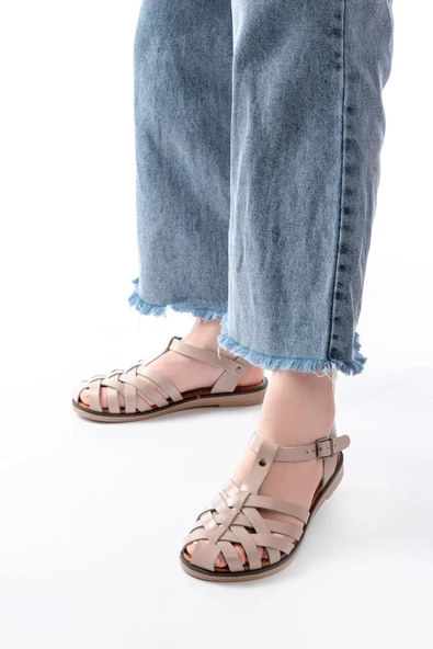 205-02 Bej Ortopedik Hakiki Deri Kadın Sandalet ürün görseli