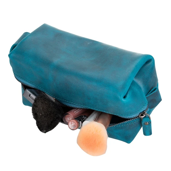 Deri Bakım Ve Seyahat Çantası, M Beden, AA32 Mavi - Resim 2