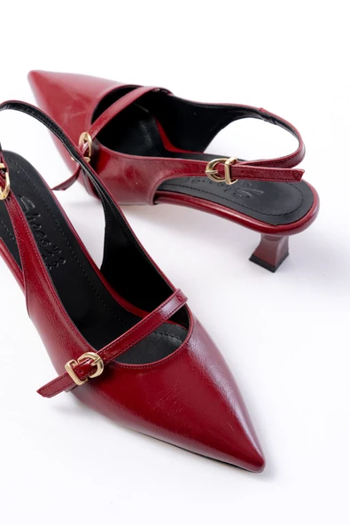 H-470 Bordo Rugan Baret Tokalı Arkası Açık Günlük Kadın Sandalet - Resim 4