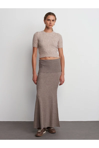 80114 DİLVİN BELİ FİTİLLİ DÖKÜMLÜ TRİKO ETEK - Resim 2