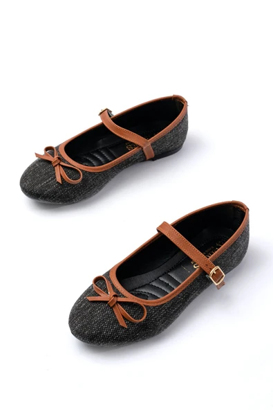 6321 Siyah Keten Günlük Baret Tokalı Bayan Babet - Resim 4