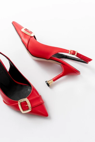 İNF-1151 Kırmızı Günlük Arkası Açık Topuklu Bayan Ayakkabı - Resim 4