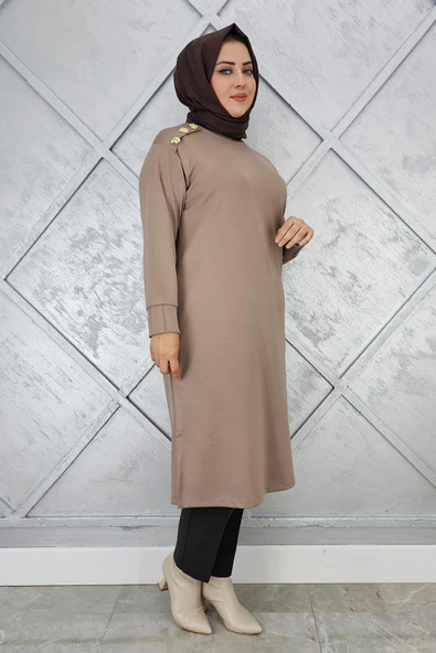 KADIN DÜĞME DETAYLI TESETTÜR TUNİK - Resim 5