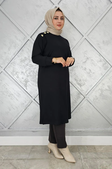 KADIN DÜĞME DETAYLI TESETTÜR TUNİK - Resim 3