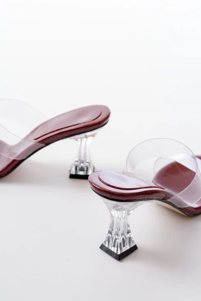 S-618 Bordo Rugan Tek Bantlı Topuklu Kadın Terlik - Resim 10