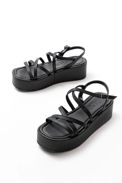 861-1029 Siyah Dolgu Kadın Sandalet - Resim 3