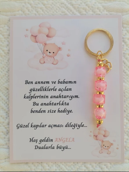 72 Adet İsme Özel Tasarım Pembe Anahtarlık Hastane Yeni Doğan 40 Mevlidi Dağıtmalık Hediyelik ürün görseli