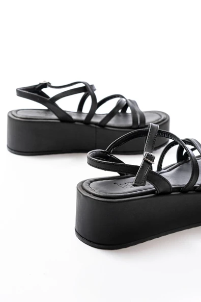 861-1029 Siyah Dolgu Kadın Sandalet - Resim 4