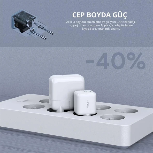 Aukey Pa-b1l-wh 30w Omnia Iı Mini Gan Type-c Pd Şarj Adaptörü - Resim 3