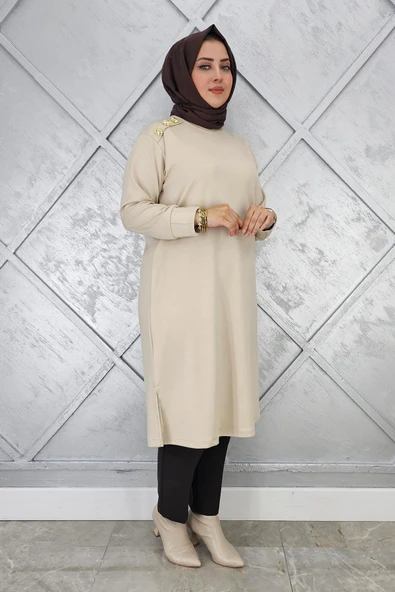 KADIN DÜĞME DETAYLI TESETTÜR TUNİK - Resim 4