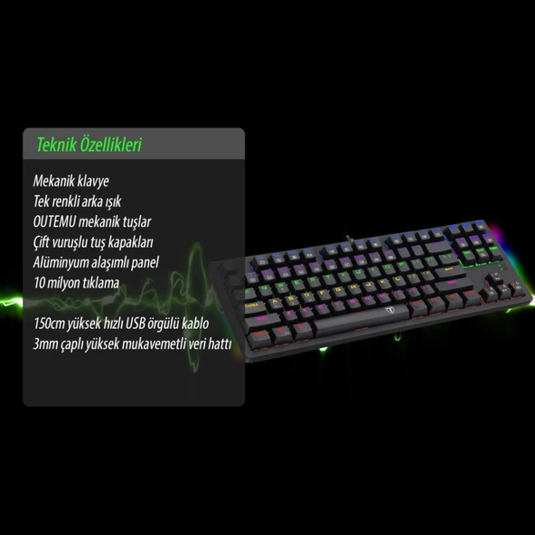 T-dagger Balı, T-tgk311, Usb Kablolu, Türkçe Q, Rainbow Rgb, Mechanical, Blue Switch, Gaming Klavye (powered By Redrago - 5