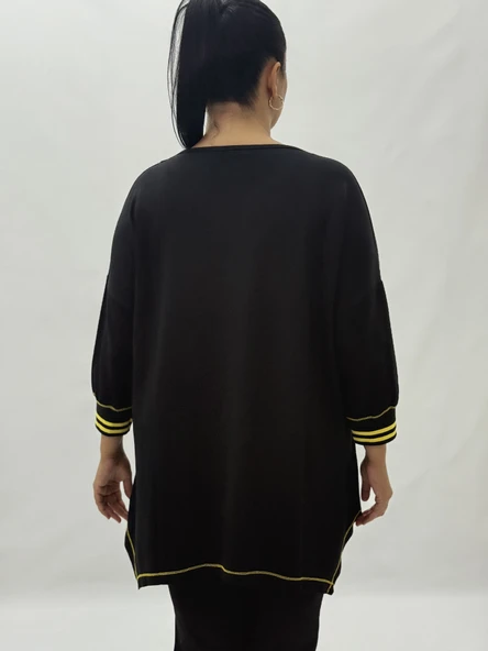 Büyük Beden Viskon Taşlı Cepli Kapri Kol Oversize Kadın Bluz - Resim 9