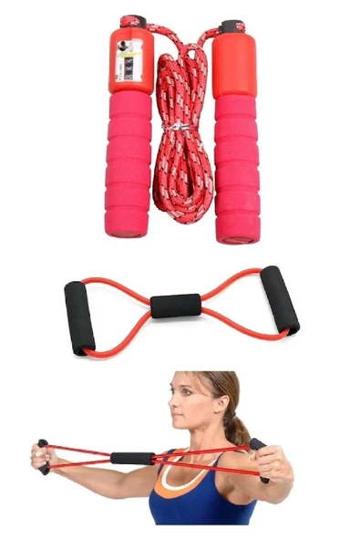2'li Set Antrenman Sayaçlı Sünger Saplı Atlama Ipi Pilates Egzersiz Direnç Lastiği ürün görseli