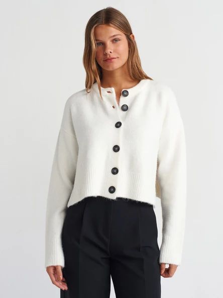 60280 DİLVİN DİK YAKA DÜĞMELİ YUMUŞAK DOKULU YIRTMAÇLI TRİKO HIRKA - Resim 6