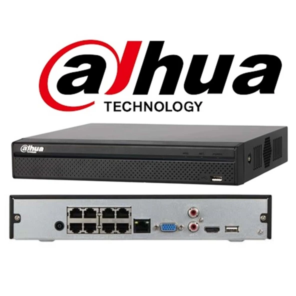Dahua  Nvr2108hs-8p-t, 8kanal Poe, 8mpix, H265+, 1 Hdd Desteği, 1080p Kayıt, 80mbps Bant Genişliği, Nvr ürün görseli