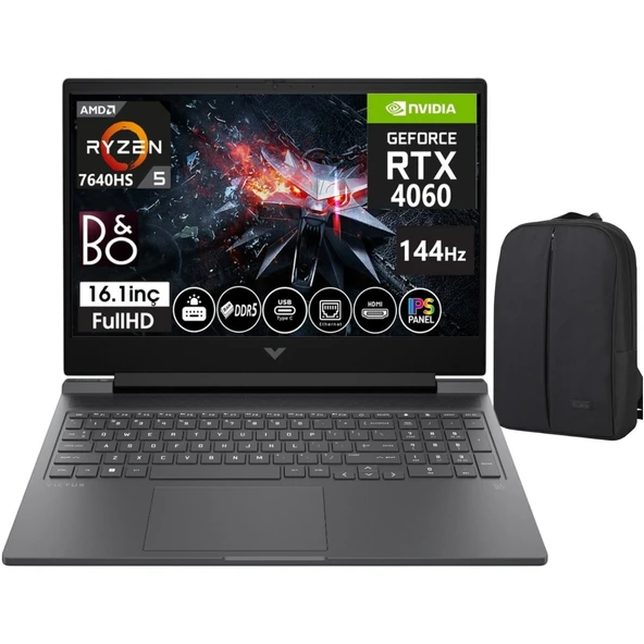 Victus Laptop 16 - Amd Ryzen 5 - 7640HS RTX4060 (8gb) 40GB Ddr5 2tb SSD 16.1 Inç 144Hz IPS Fhd WINDOWS11 Pro Taşınabilir Bilgisayar +Cimete Çanta ürün görseli 1