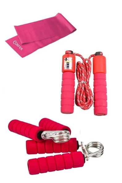 3'lü Set Vücut Sıkılaştırıcı Pilaset Seti Sayaçlı Atlama Ipi El Yayı Yoğa Lastiği Bandı ürün görseli