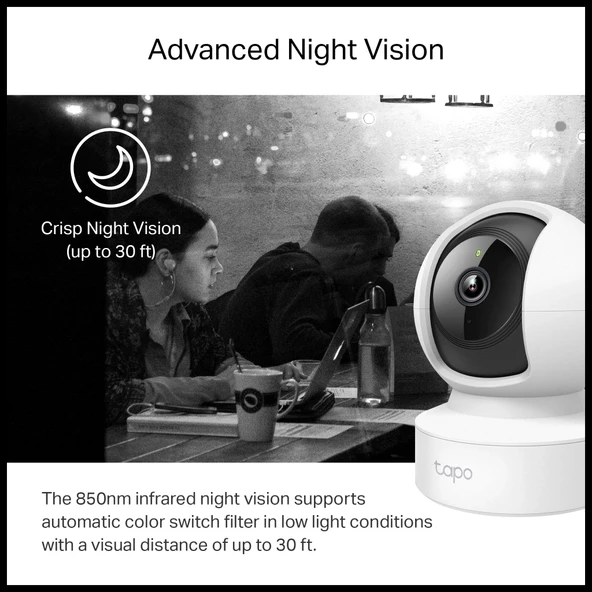 Tp-lınk Tapo C212, 3,0mpix, İç Ve Dış Mekan,  Wifi-ethernet, 9mt. Gece Görüşü, 360 Dönüş, Dikey Ve Yatay Hareket, İki Yö - Resim 3