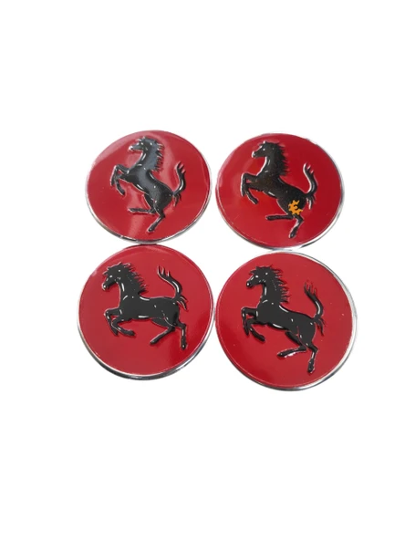 Jant Göbeği Arma Ferrari Alüminyum 60 mm 4'lü Set Kırmızı Krom ürün görseli