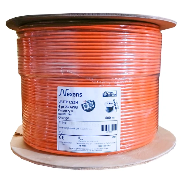 Nexans Nex1611tf5, Turuncu, Cat6, 500m, 23awg (0,58mm), Utp, %100 Bakır, Lszh Halogen Free, Makara, Kablo ürün görseli