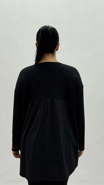 Büyük Beden Viskon Taşlı Uzun Kol Oversize Kadın Bluz - Resim 4