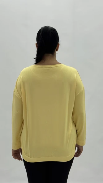 Büyük Beden Viskon Taşlı Uzun Kol Oversize Kadın Bluz - Resim 9