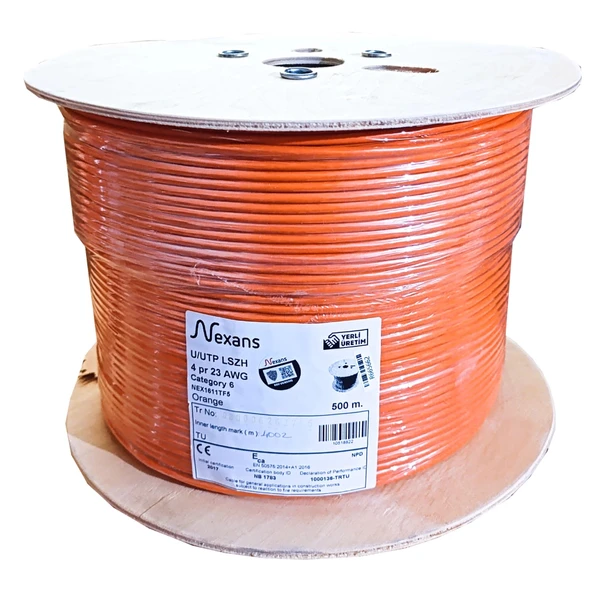Nexans Nex1611tf5, Turuncu, Cat6, 500m, 23awg (0,58mm), Utp, %100 Bakır, Lszh Halogen Free, Makara, Kablo - Resim 2