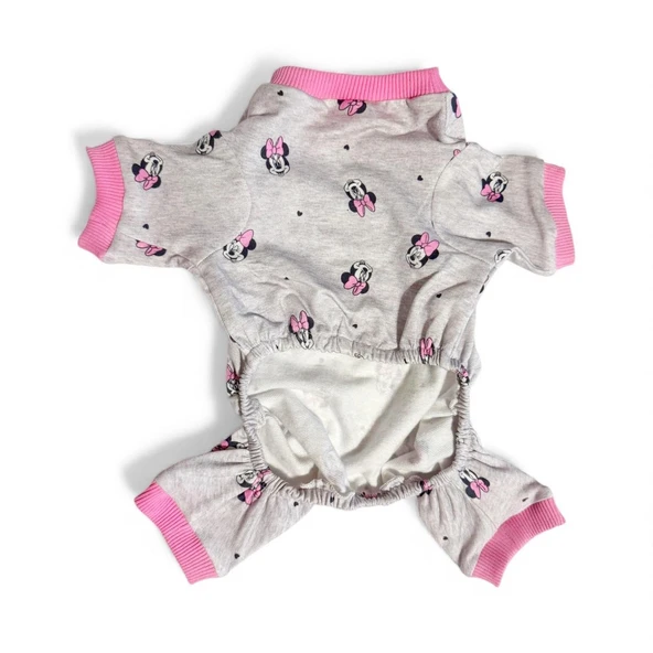 Minnie Köpek Tulumu | Pamuklu Penye Köpek Pijaması | Gri Pembe Desenli | Tüy Dökülmesini Azaltır | Küçük Irklar İçin - Resim 7